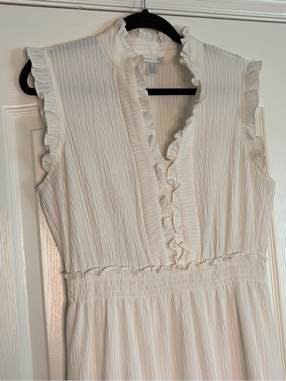 London Times Light Cream Ruffle-Trim Maxi Dress with Smocked Waist - Picture 2 of 5
